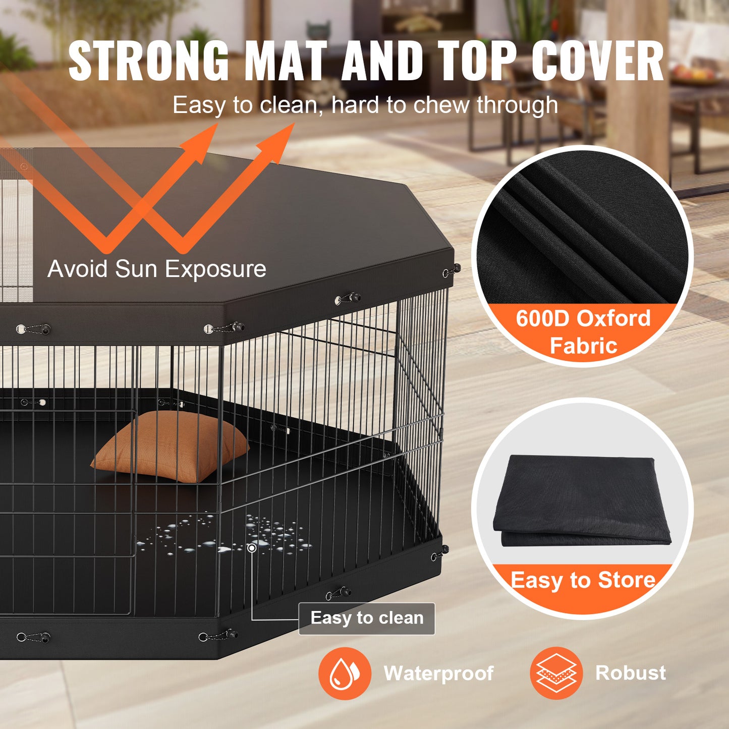 Foldable Metal Dog Playpen with Top Cover - 8 Panels, 24in H