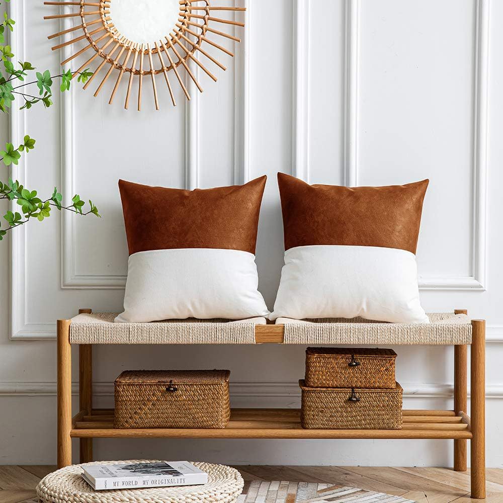 Cotton Canvas Sofa Cushion Cover 45x45cm Double Stitch Leather Style