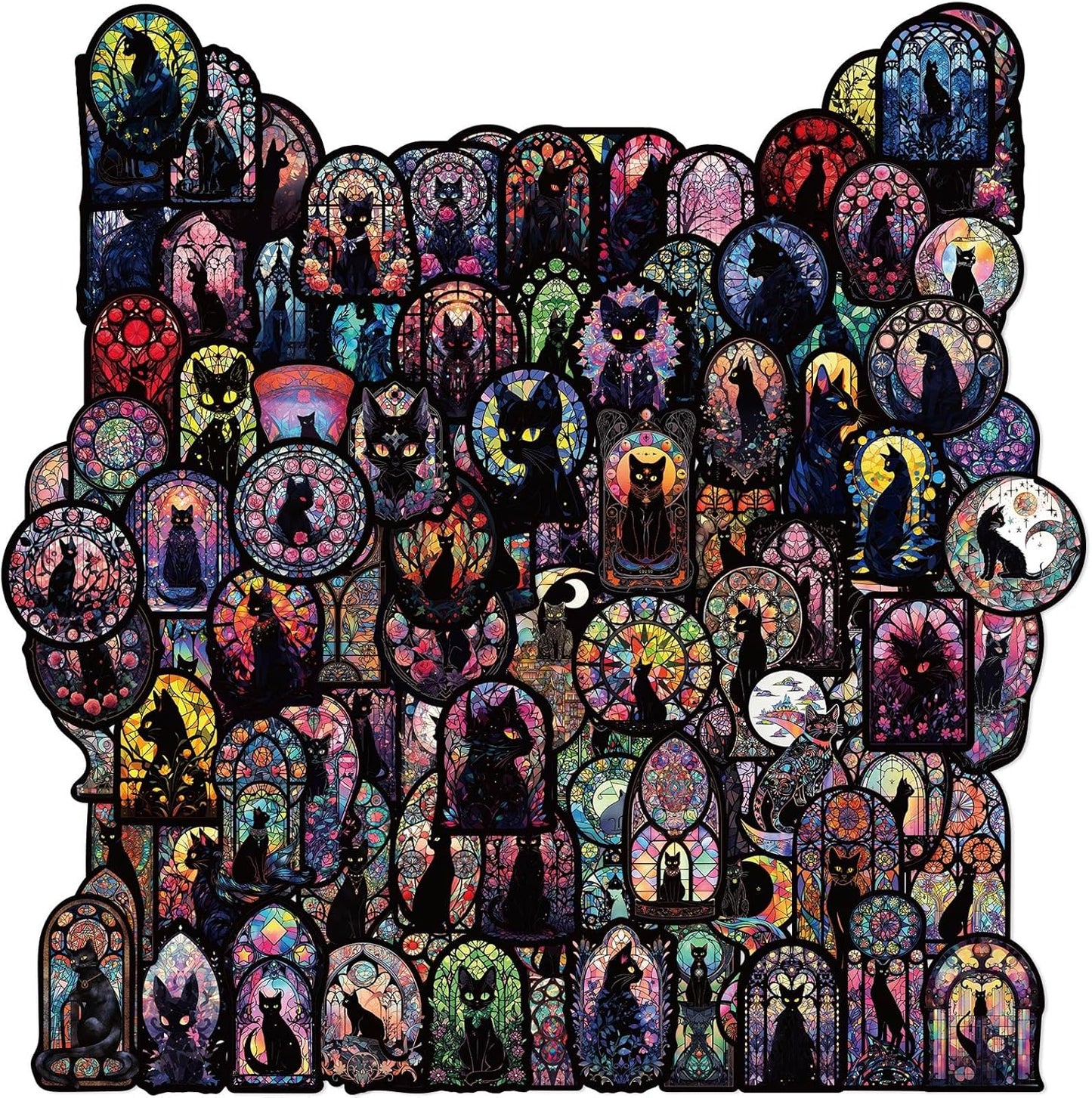 100Pcs Gothic Black Cat Stickers - Waterproof Vinyl Decals