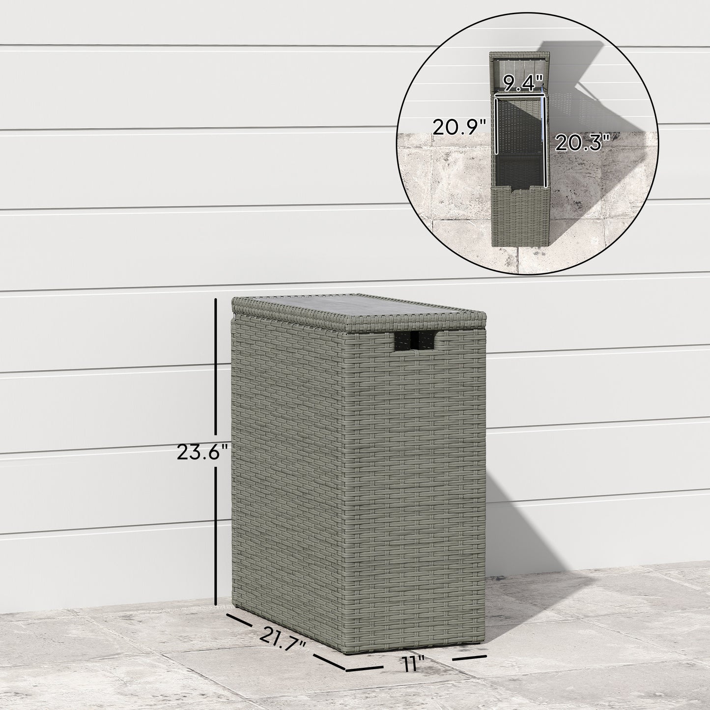 17-Gallon Wicker Outdoor Storage Box with Acacia Wood Top - Gray
