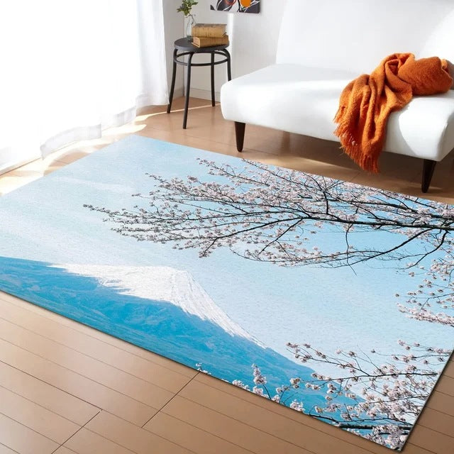 Pastel Cherry Blossom and Crescent Moon Non-Slip Flannel Floor Mat - Home Rug