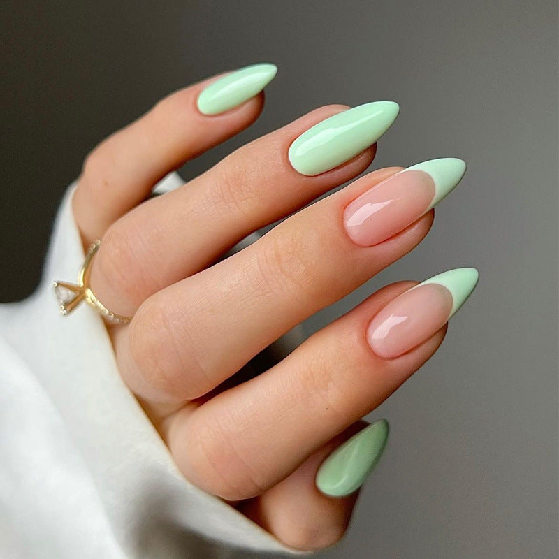 Green Short Fake Nail Set with Armor Design - 24 Pieces, Nail Art Kit