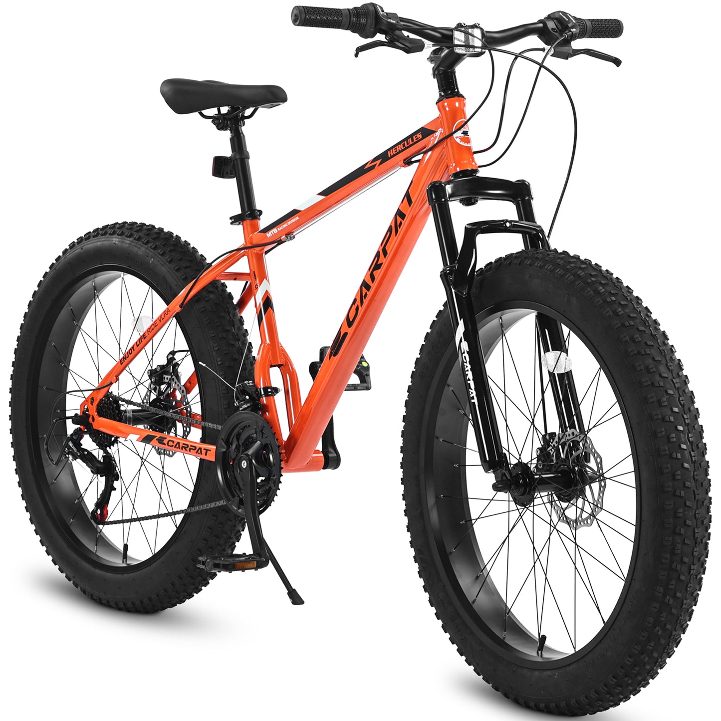 26 Inch Fat Tire Mountain Bike - Full Shimano 21 Speed, Dual Disc Brakes