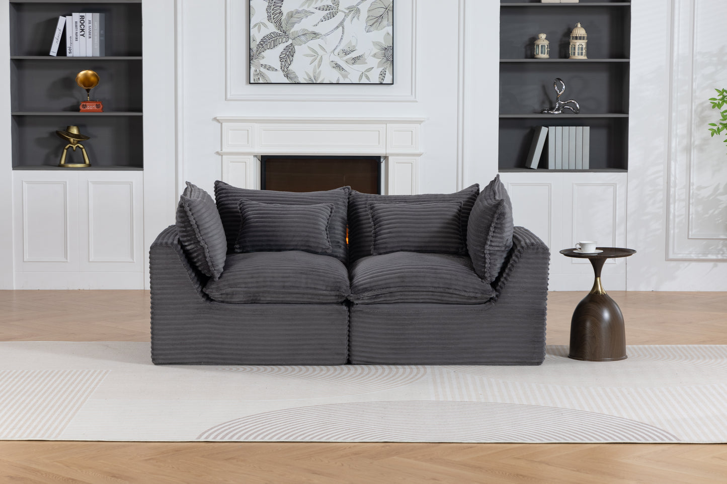 74.8" Wide Modular Sectional Sofa - Antique Grey Corduroy
