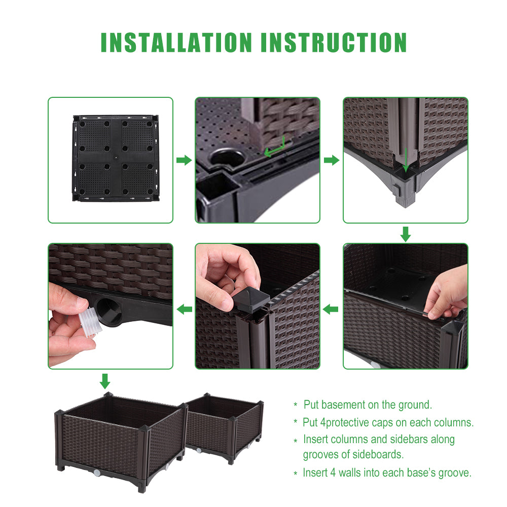 2PCS Brown Injection Molded Planting Box Garden Planter with Rattan Pattern
