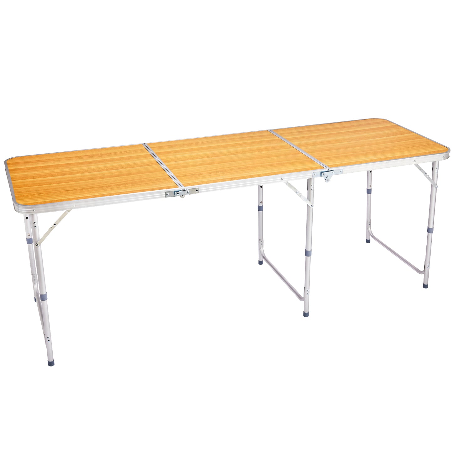 6ft Wood Grain Folding Table - Aluminum Alloy Tri-Fold Design