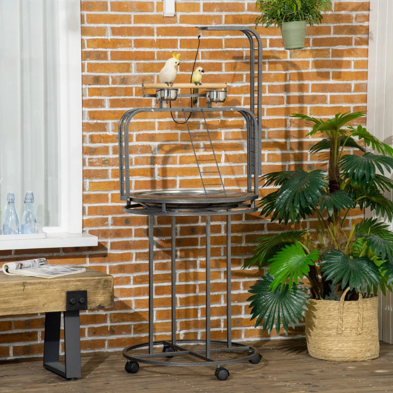 Large Bird Perch Stand with Toy Hook for Parrots and Birds - Gray