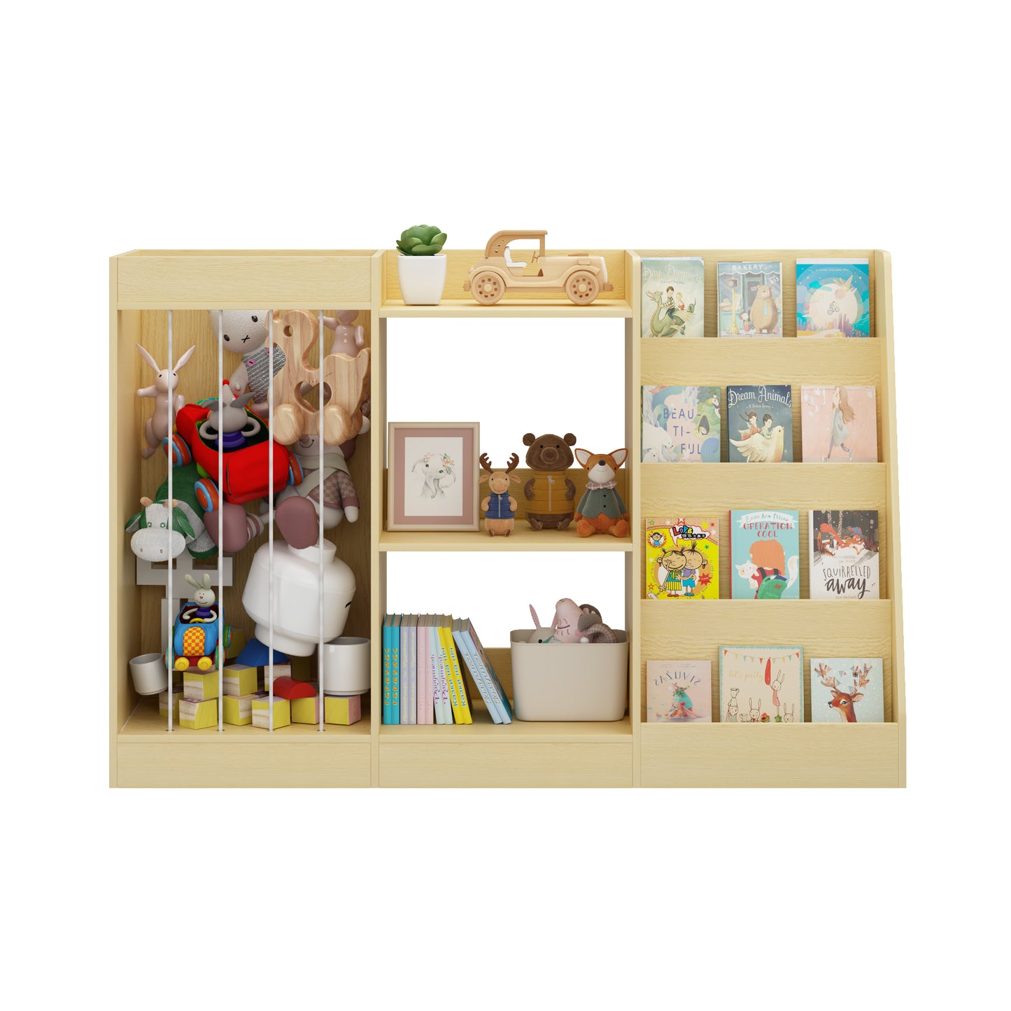 3-in-1 Kids Bookshelf and Toy Storage - Natural