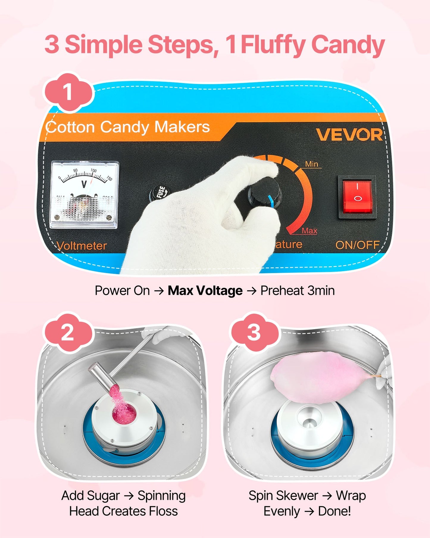 Electric Cotton Candy Machine Stainless Steel Blue 1000W Home & Party Use