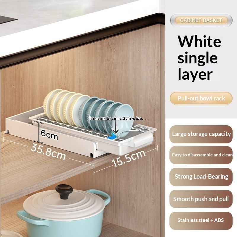 Built-in Drawer-Style Kitchen Dish and Spice Rack for Cabinets