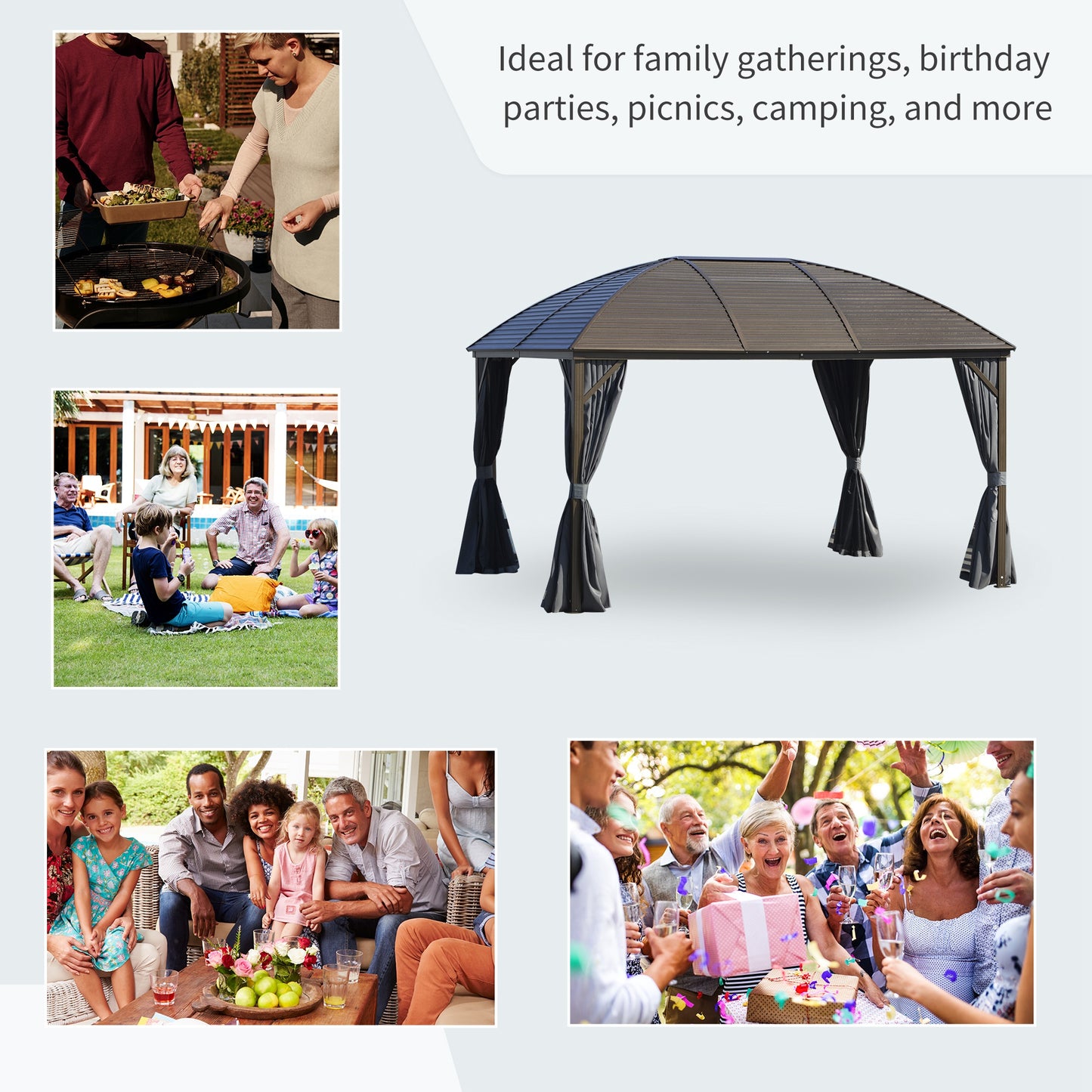 10x13 Hardtop Gazebo with Curtains and Netting - Dark Gray