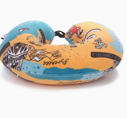 Printed Travel Neck Pillow with Micro Beads and Carry Loop - Support & Comfort