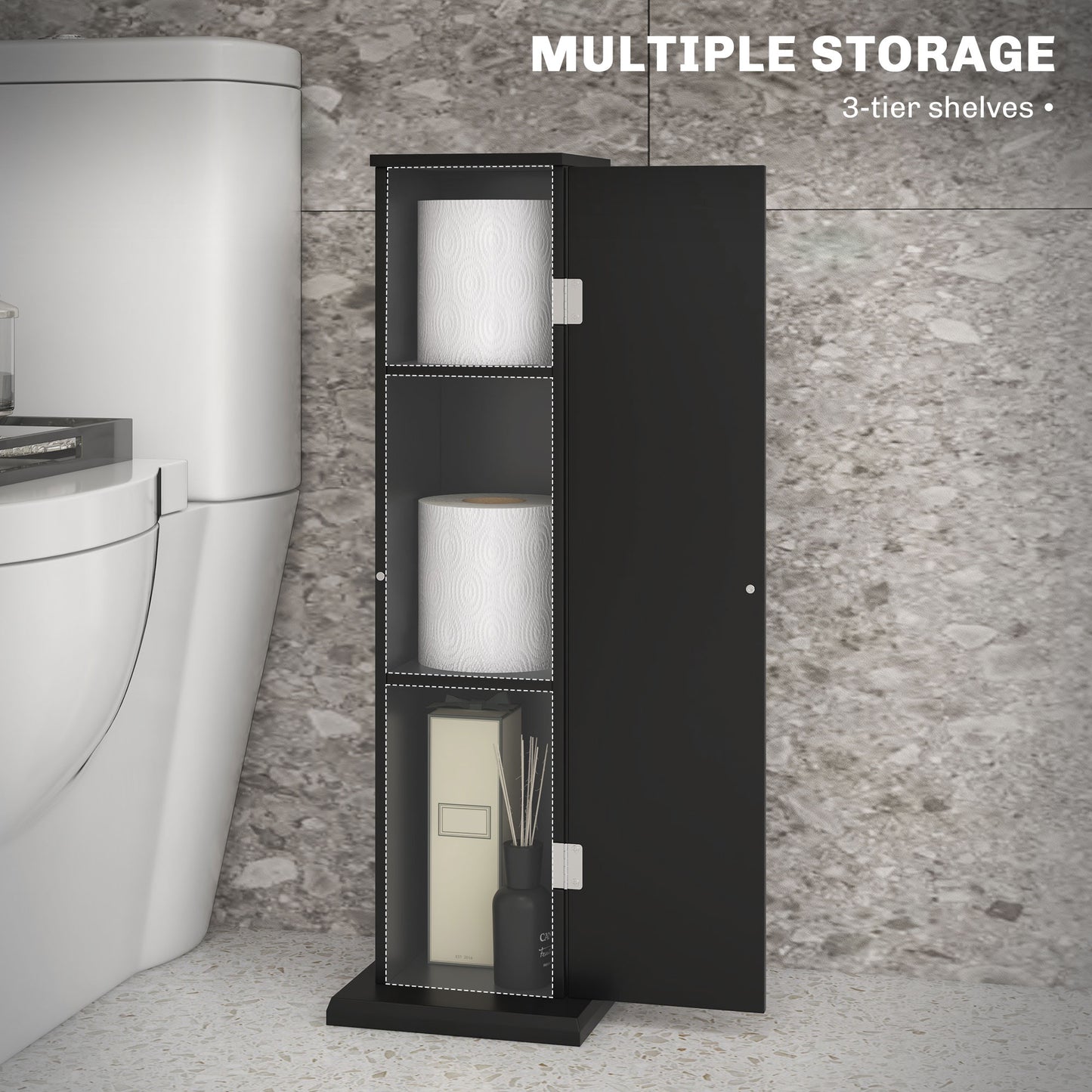 Corner Bathroom Cabinet - Black Toilet Paper Storage Organizer