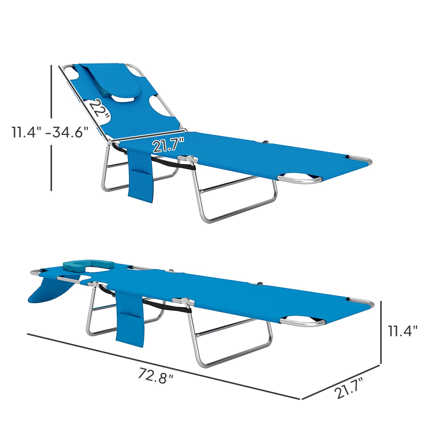 Folding Chaise Lounge Chair with Adjustable Backrest - Light Blue