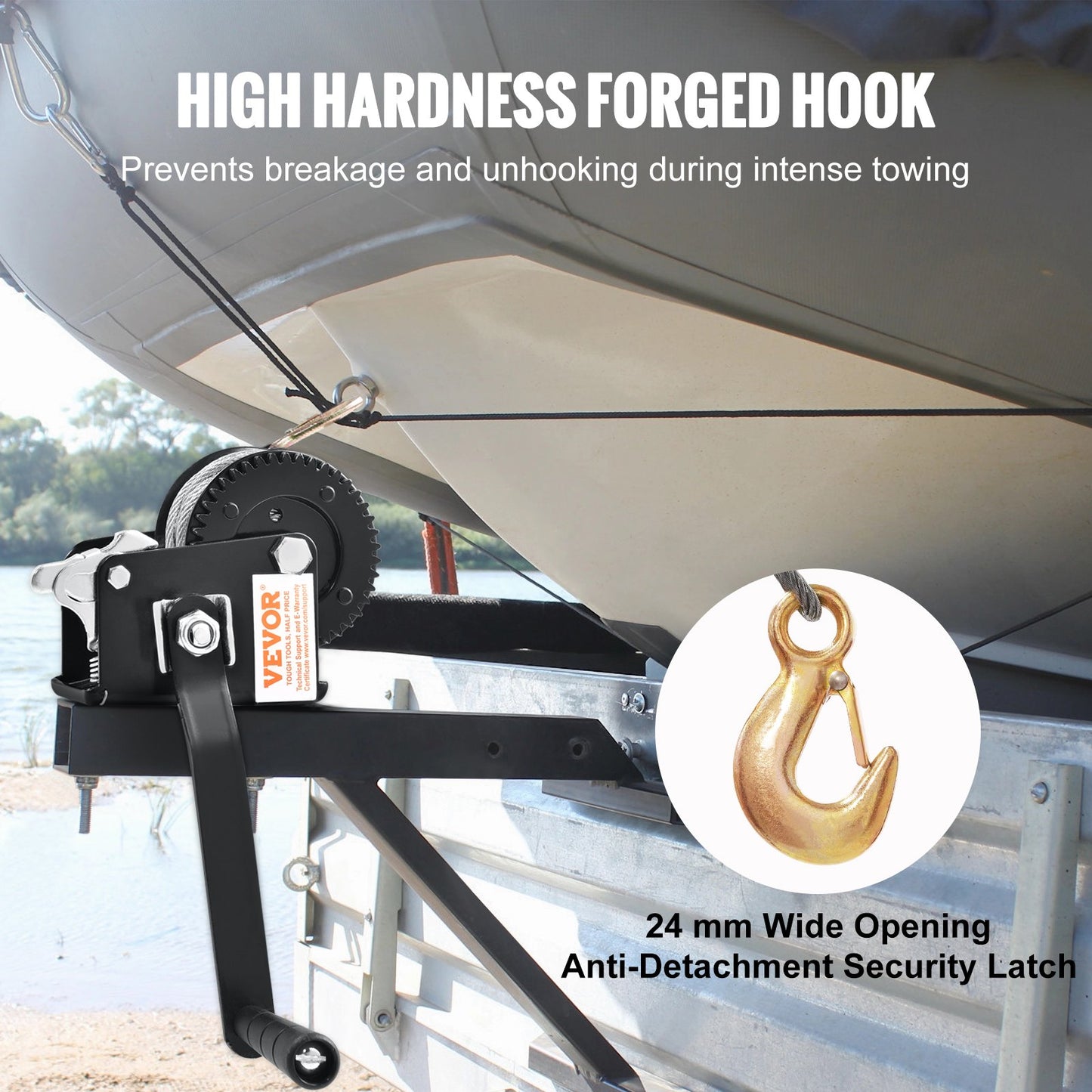 Heavy Duty Hand Winch 800 Lbs Pulling Capacity with 33 Ft Steel Cable for Trailers and Boats - Black