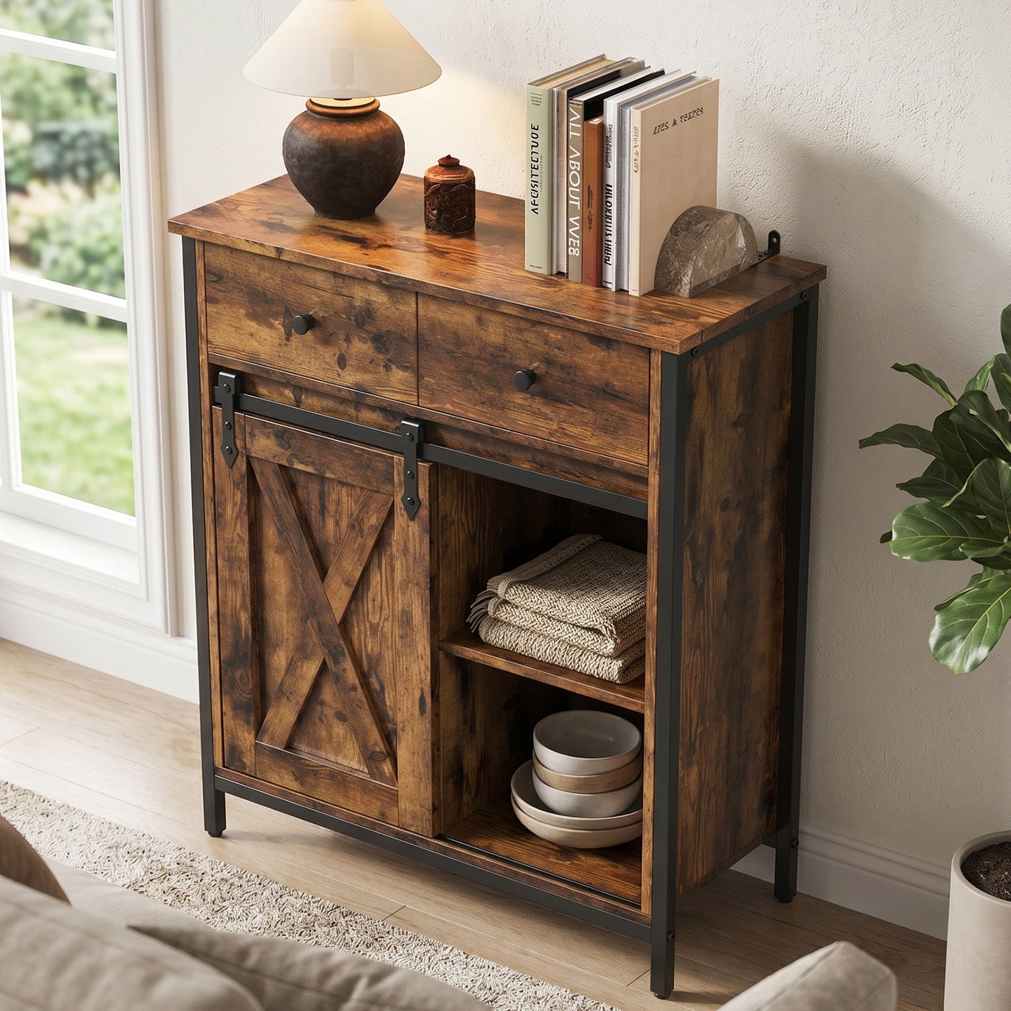 Farmhouse Buffet Cabinet with Sliding Barn Door & Adjustable Shelves