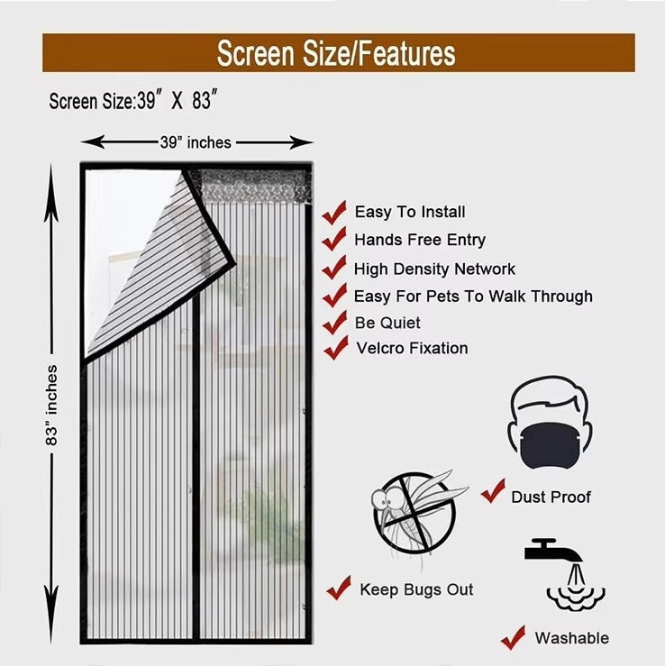 Magnetic Mosquito Door Curtain with Storage Strap, Breathable Screen for Home & Outdoor Use