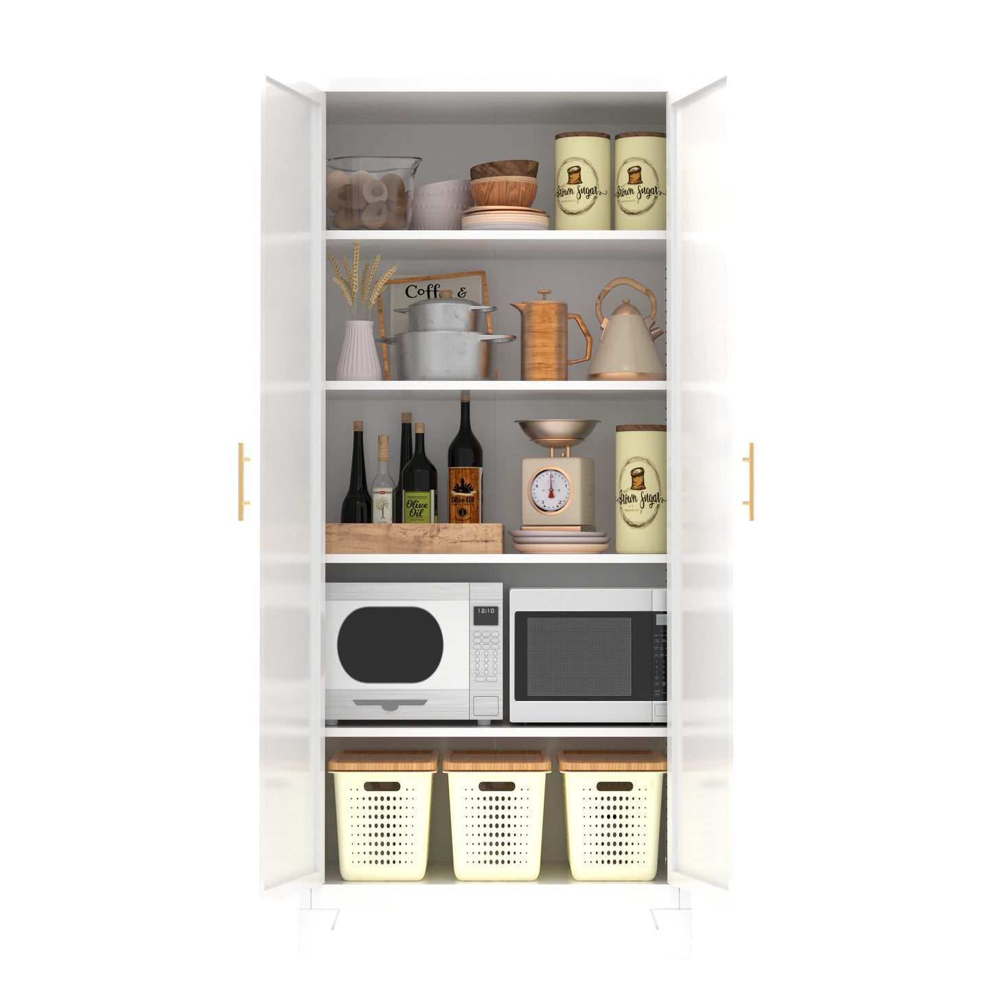 71'' Metal Storage Cabinet with Adjustable Shelves - White