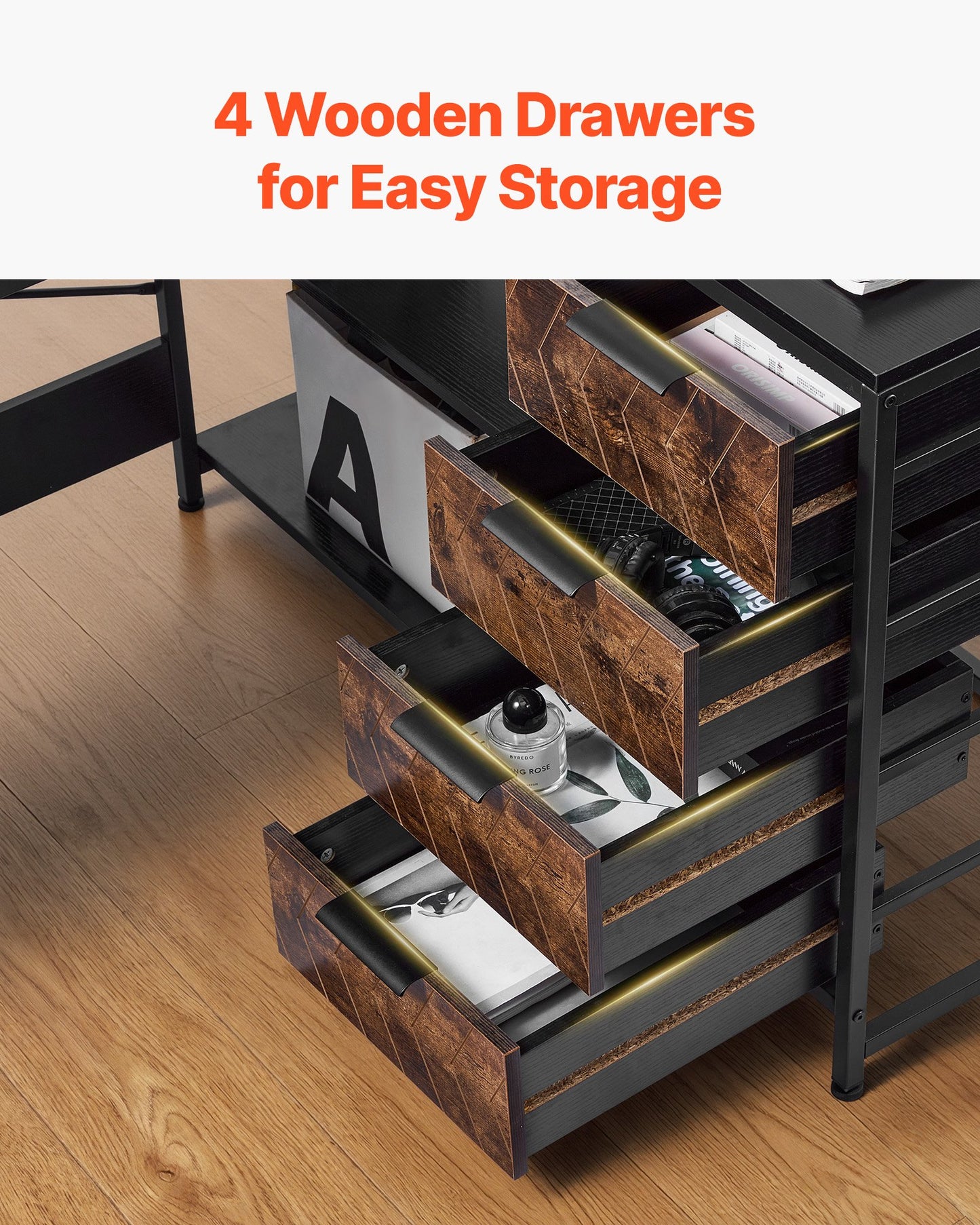 Reversible L-Shaped Computer Desk with Drawers & Shelves - 59 Inch Home Office Workstation