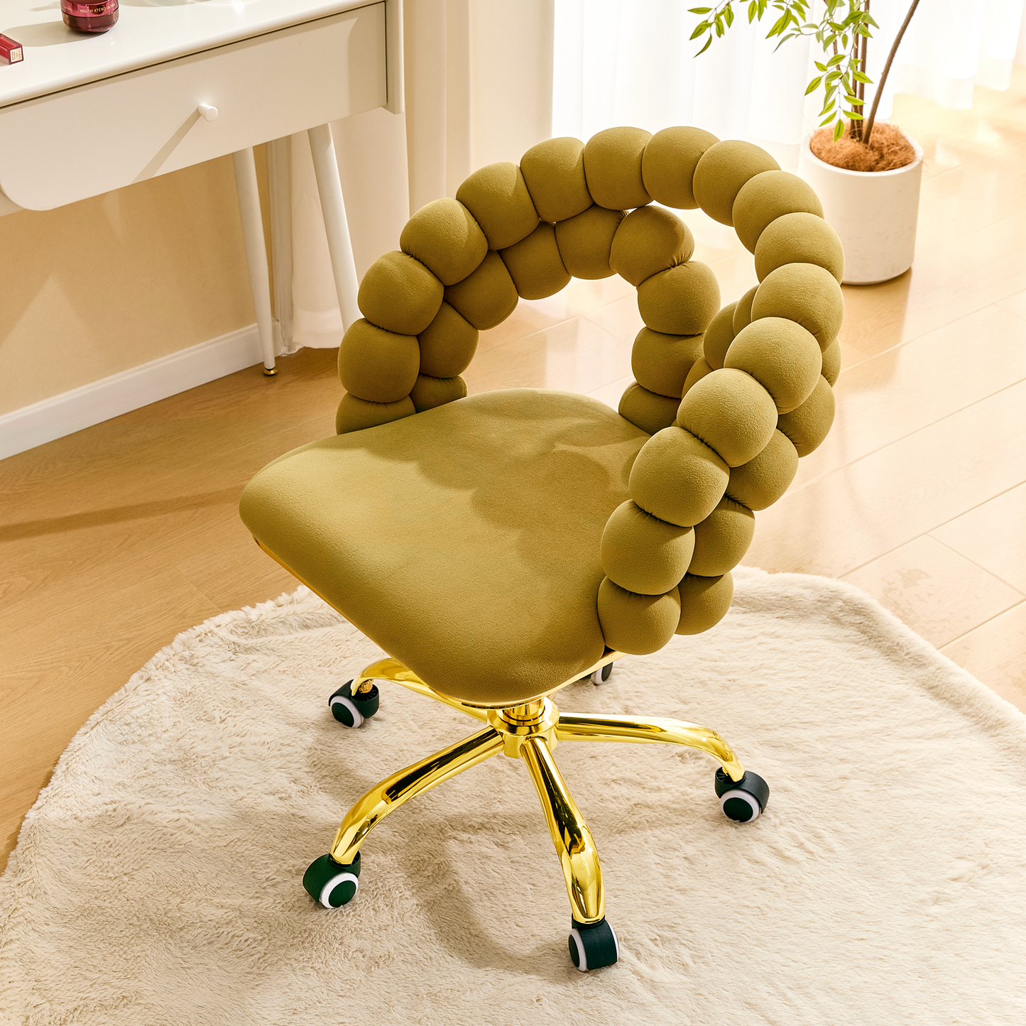 Modern Velvet Adjustable Swivel Desk Chair With Bubble Back,