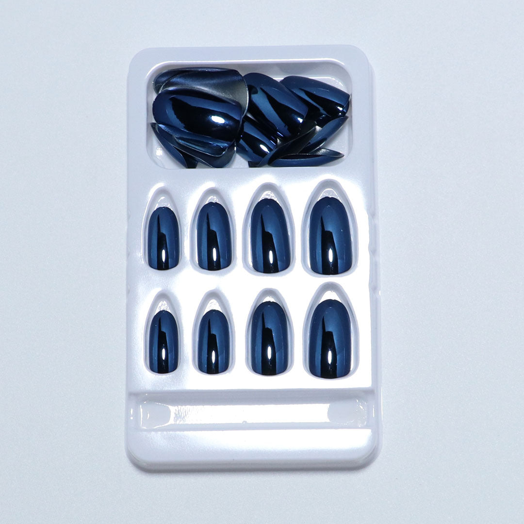 Blue Fake Nail Set with Starry Sky Pattern - Removable & Wearable, 24 Pieces
