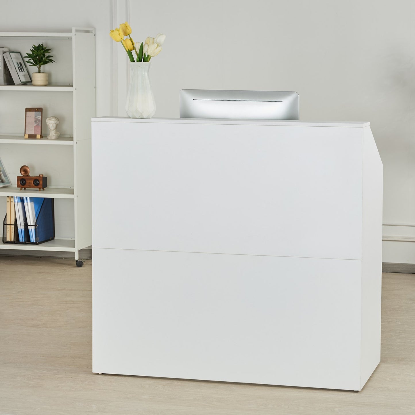Reception Desk - 46 Inch Rectangular Front Counter Table in White