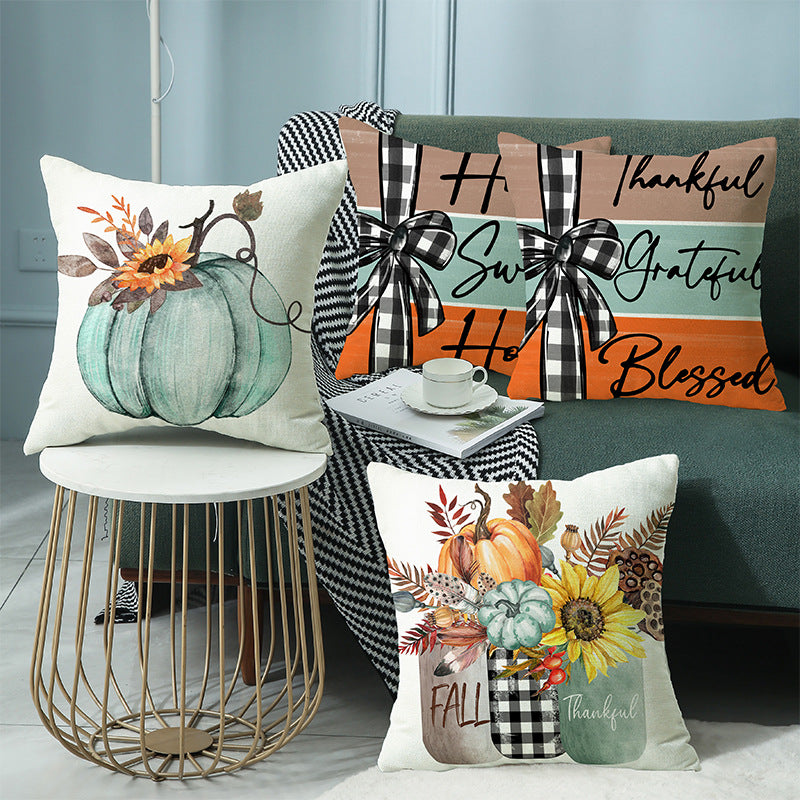 Fall Pumpkin Throw Pillow Covers 18x18 Inch Autumn Thankful Grateful Decor Set