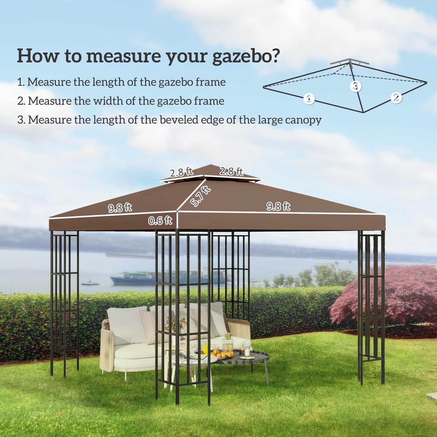 Replacement Canopy for 9.84' Gazebo - Coffee 2-Tier Top Cover