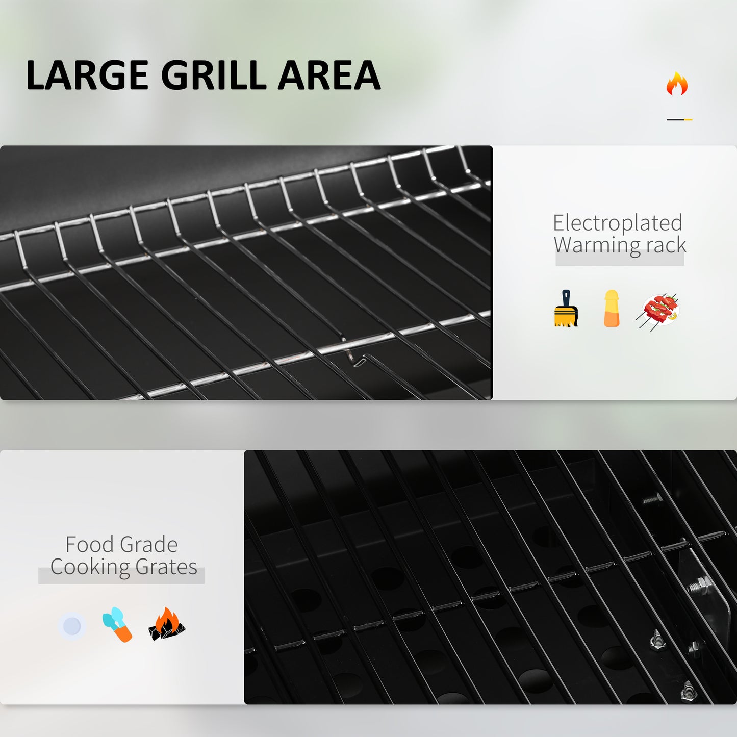 Portable Charcoal BBQ Grill and Smoker Combo with Side Shelf - Black