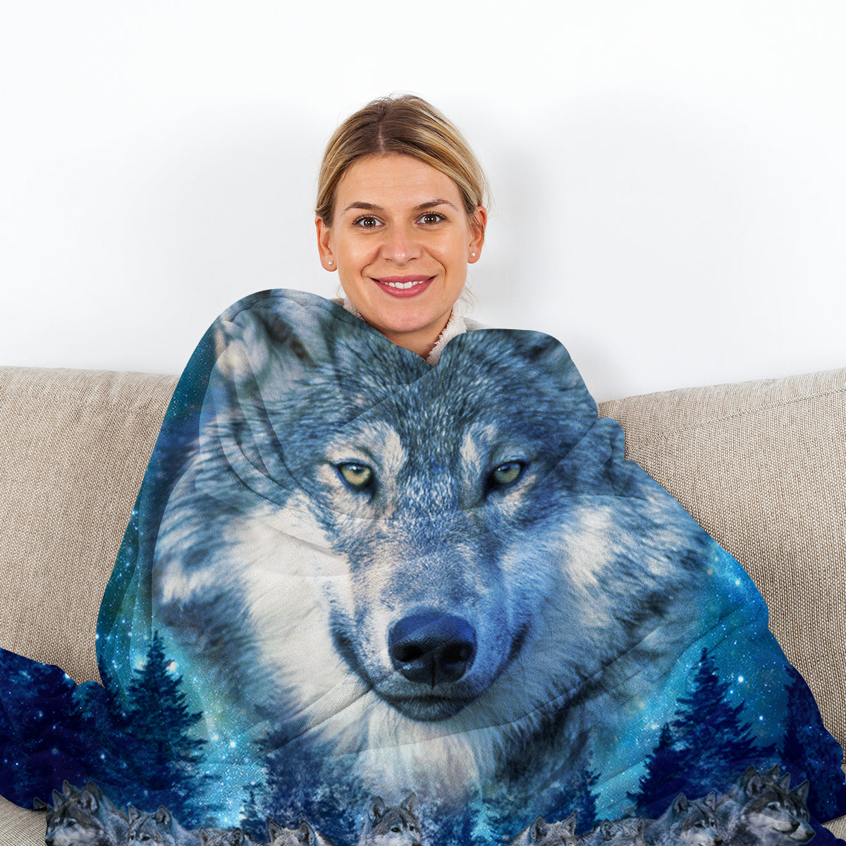 Starry Wolf Pack Flannel Sofa Blanket - Soft Warm Home Use Bedding Set