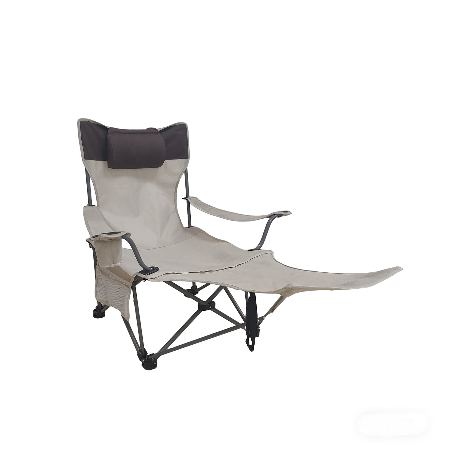 Portable Folding Camping Chair with Cup Holder & Side Pockets - Beige