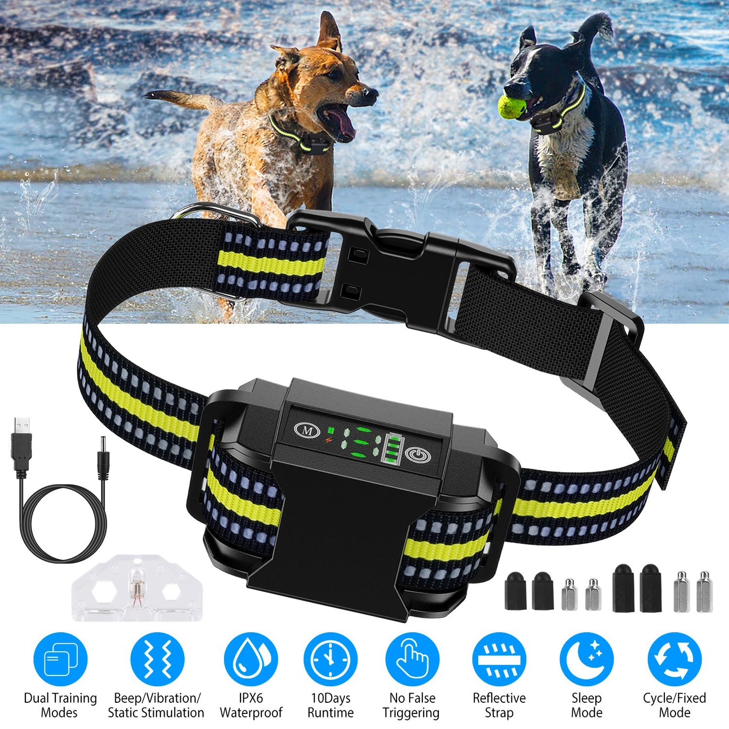 Rechargeable Waterproof Dog Bark Collar with Beep Vibration Static Modes