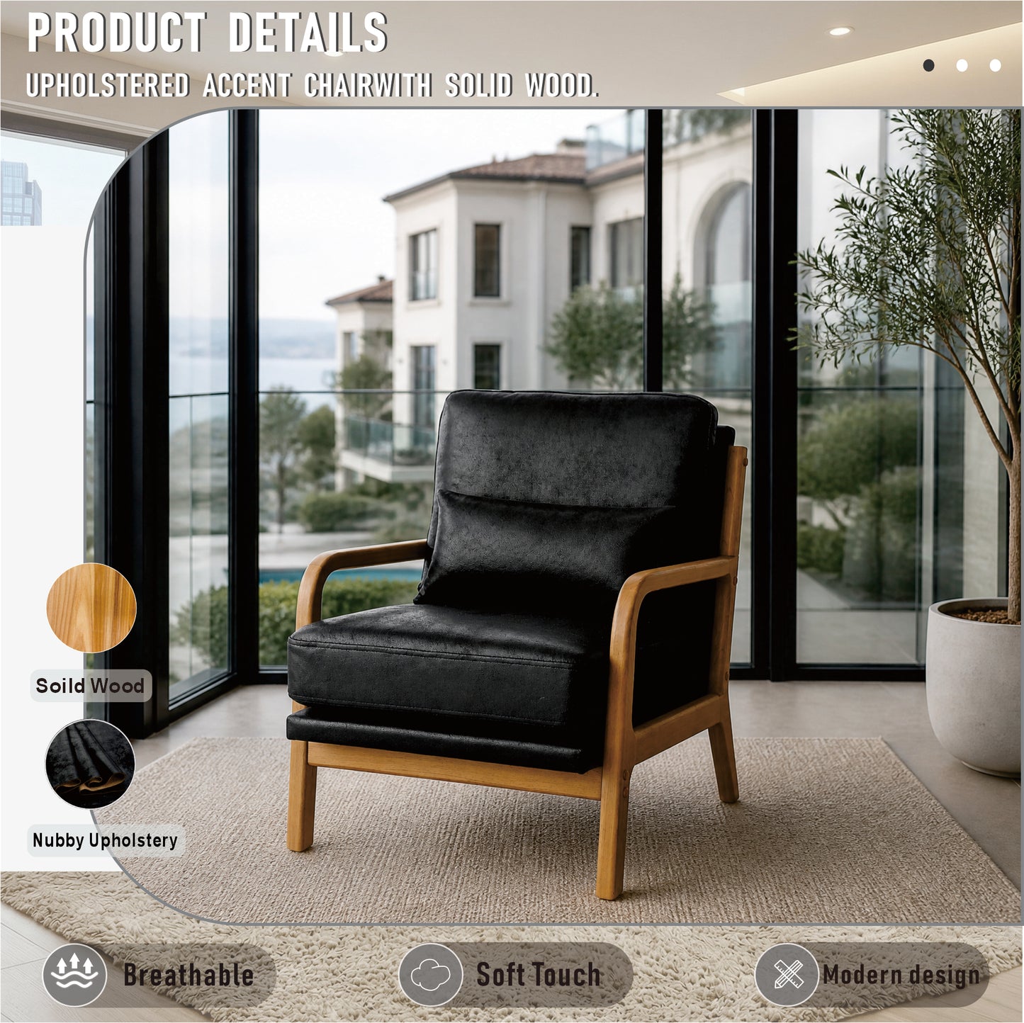 Mid-Century Modern Wooden Lounge Chair - Black