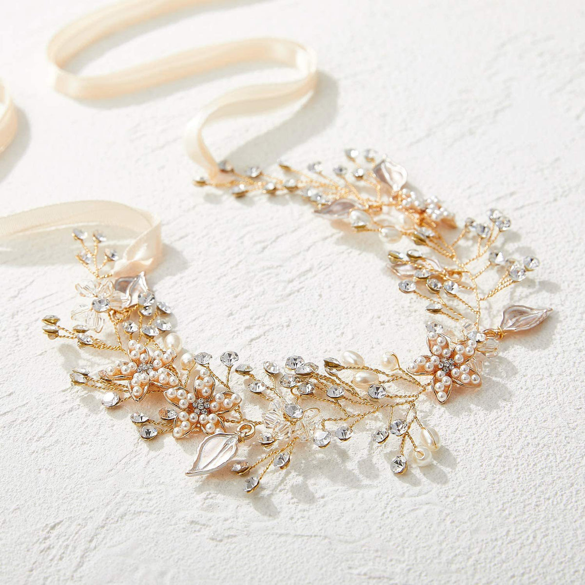Bridal Crystal Pearl Hair Band with Rhinestones