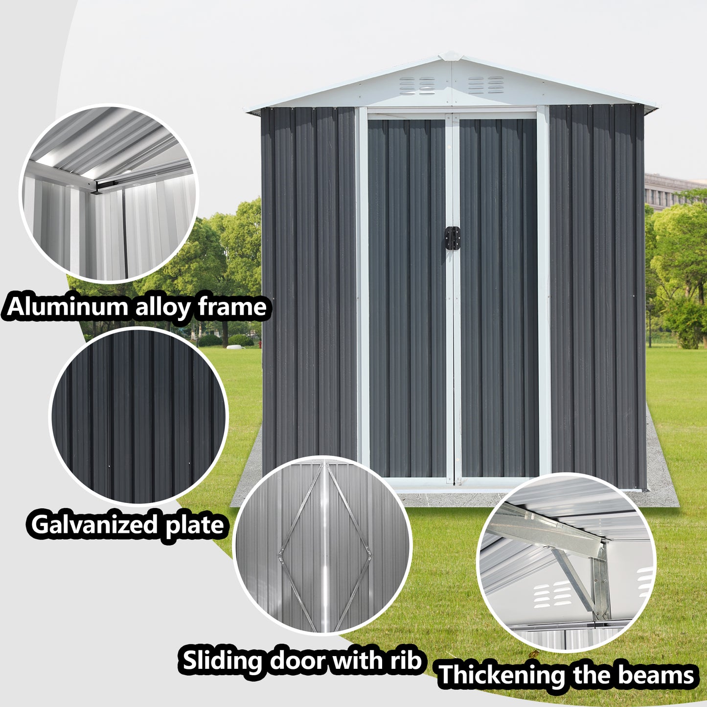 Outdoor Storage Shed 6FT x 4FT Apex Roof - Grey