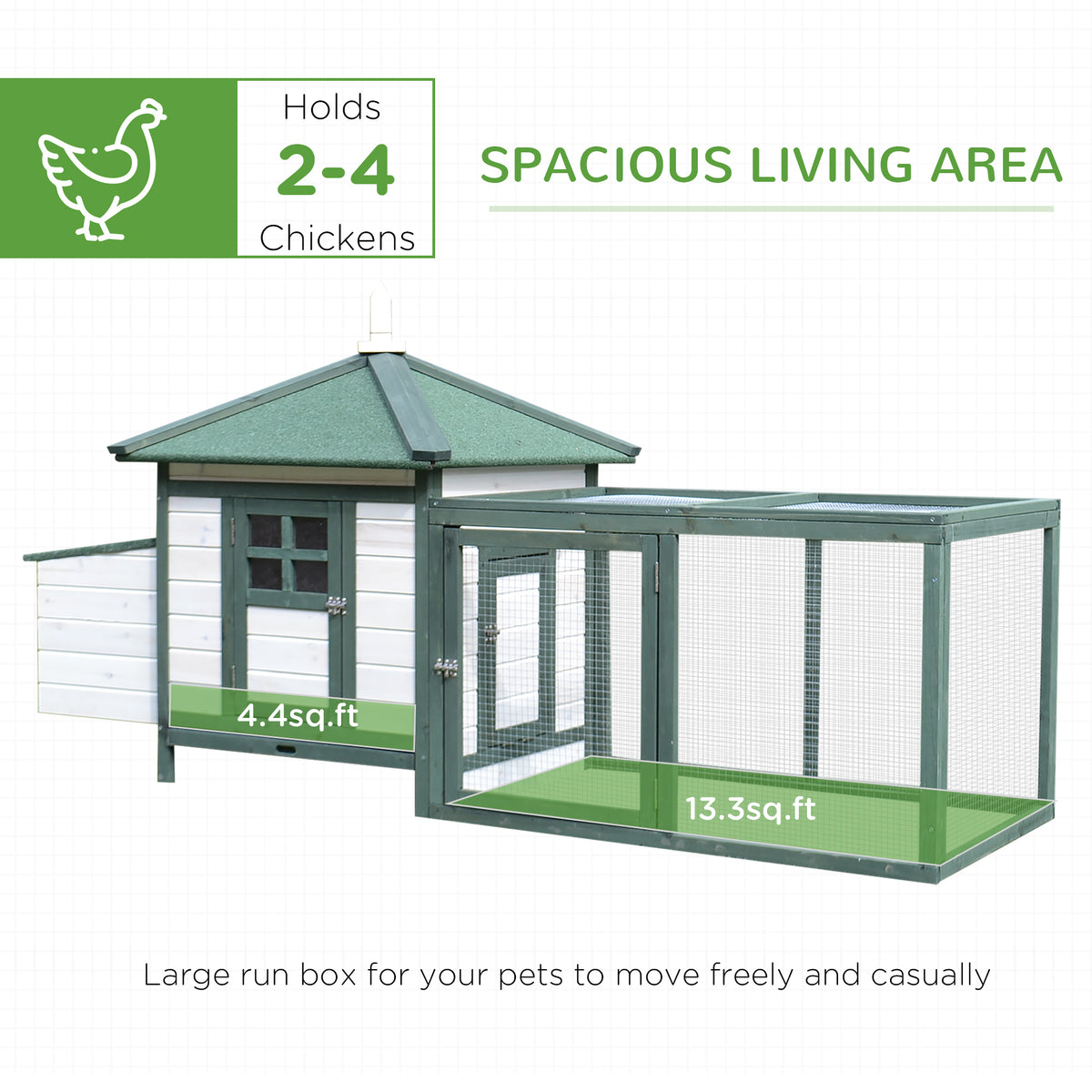 77-Inch Wooden Chicken Coop with Weatherproof Roof & Enclosed Run