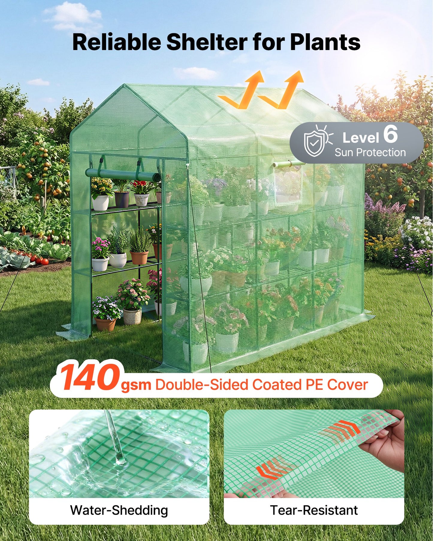 Walk-In Greenhouse with Shelves - 54x81.1x77.2 In, Steel Frame & PE Cover
