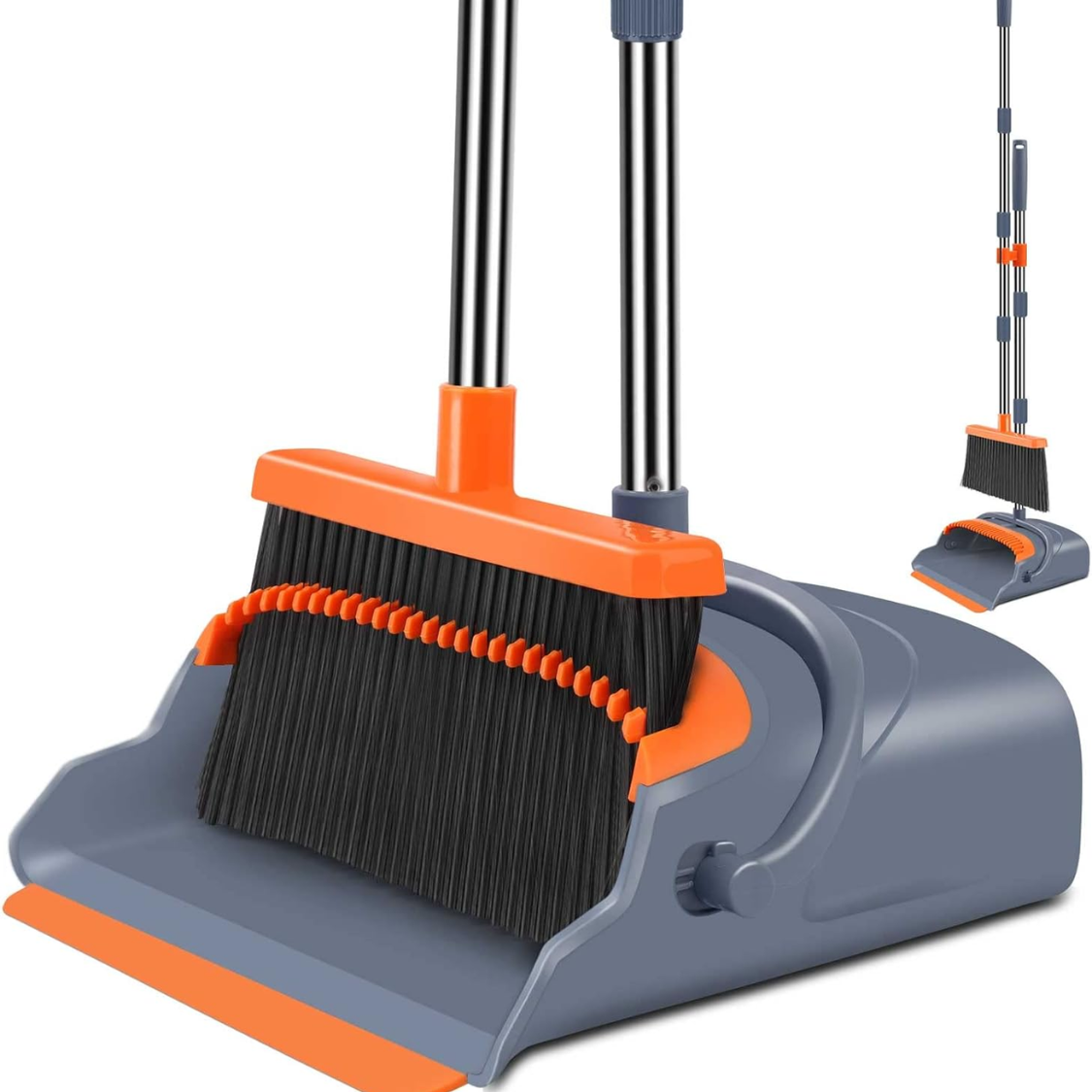 Self-Cleaning Broom and Dustpan Set with Extendable Pole - Indoor & Outdoor Sweeping