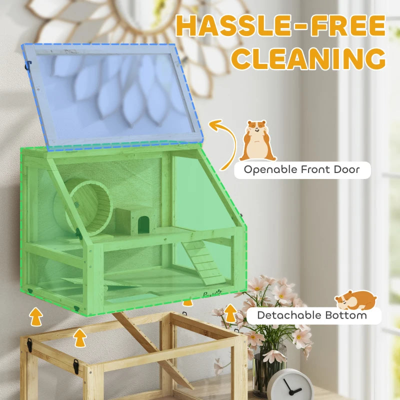 3 Tier Wooden Hamster Cage with Detachable Bottom, Hut, Seesaw, Ramps & Exercise Wheel
