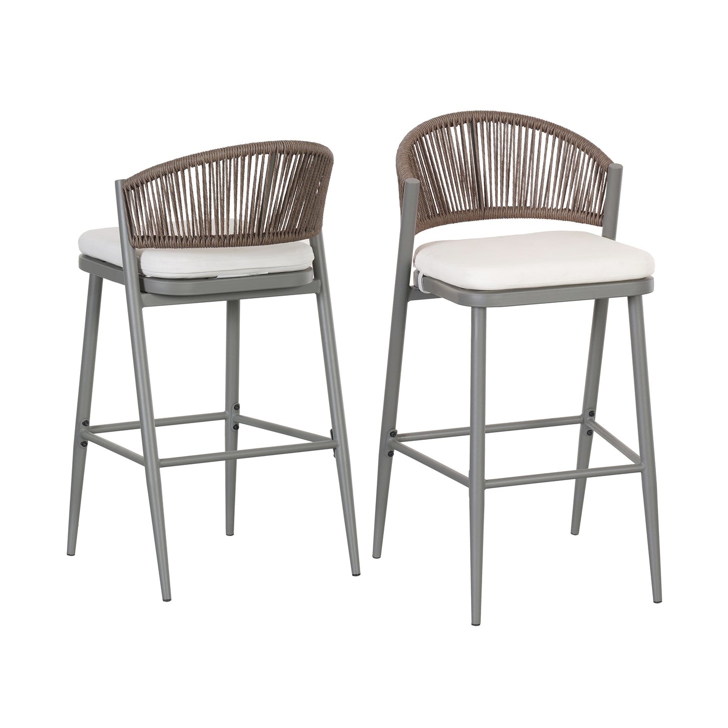 Outdoor 30.25 Seat Height Metal Frame Barstools With PE Rattan