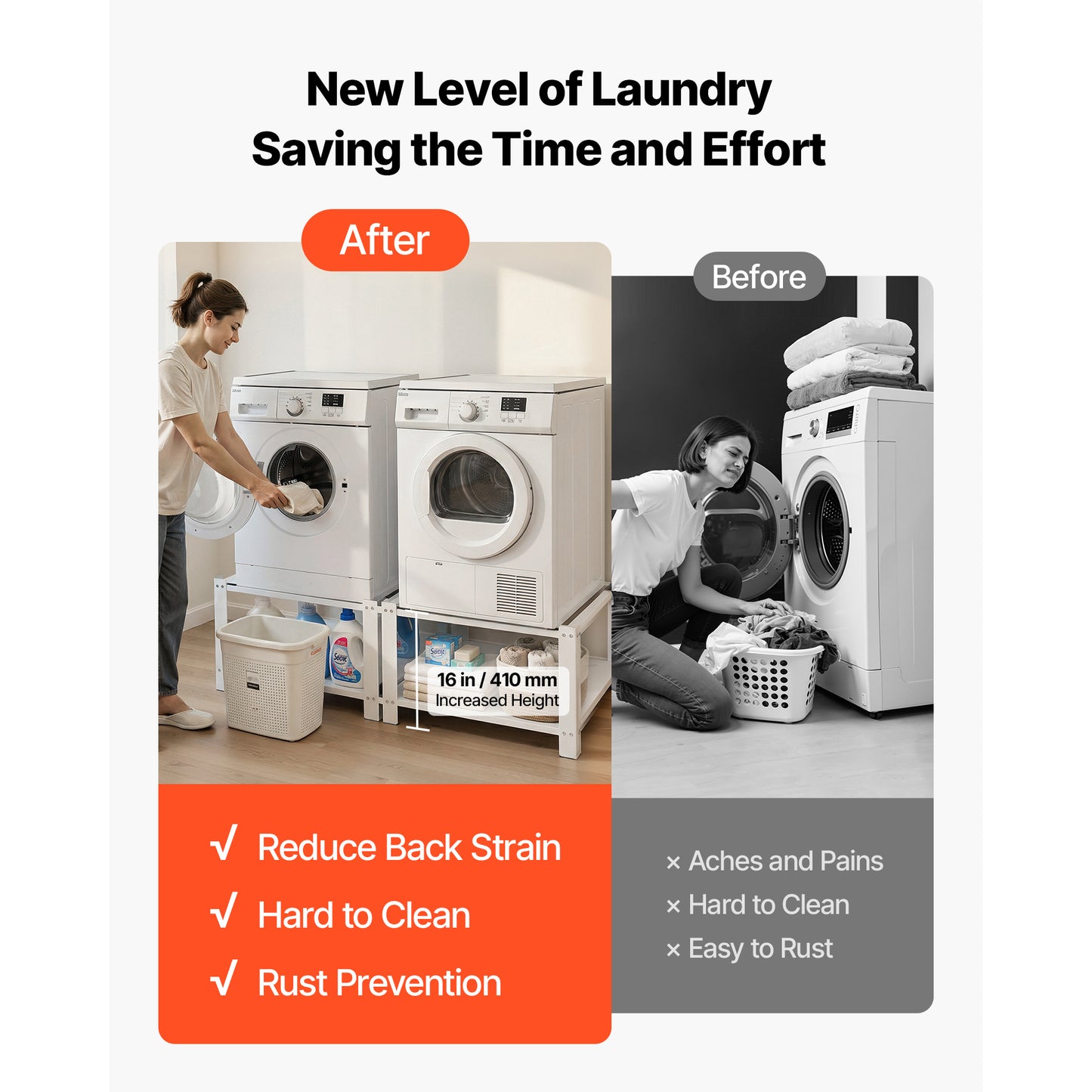 Laundry Pedestal with Storage Shelf - 16.1 Inch Height, 27.5x27.5 Inch, 700 Lb Capacity, White, 2 Pack