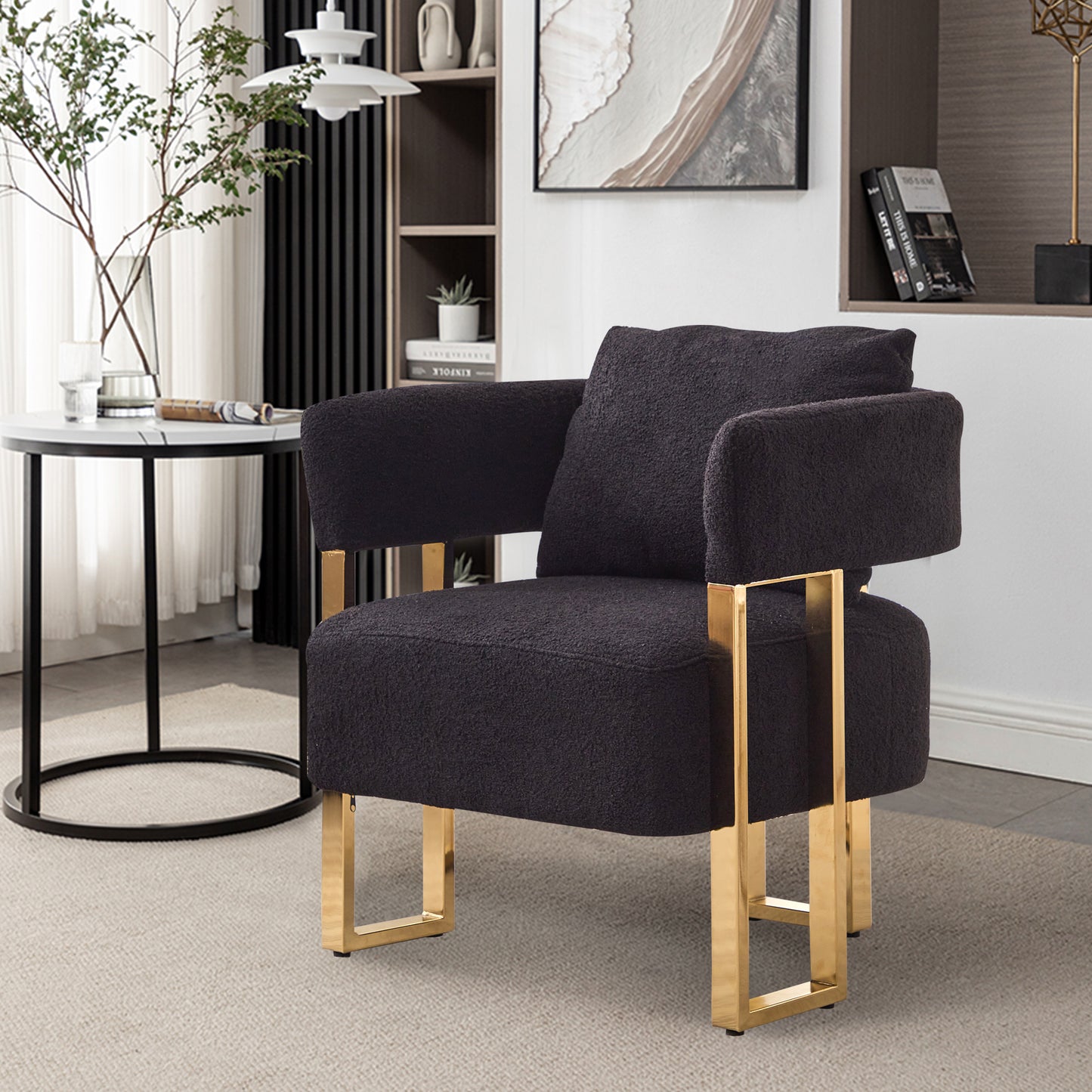 Modern Decorative Chair with Gold Metal Legs - Black
