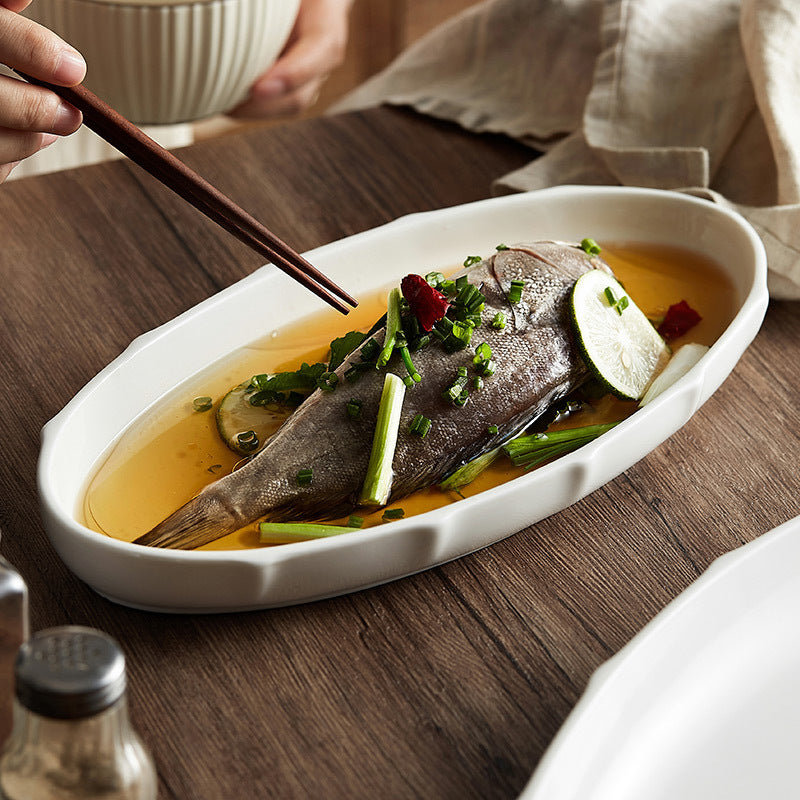 Japanese Style Large Fish Serving Plate - Ceramic Dinner Dish, Multiple Sizes