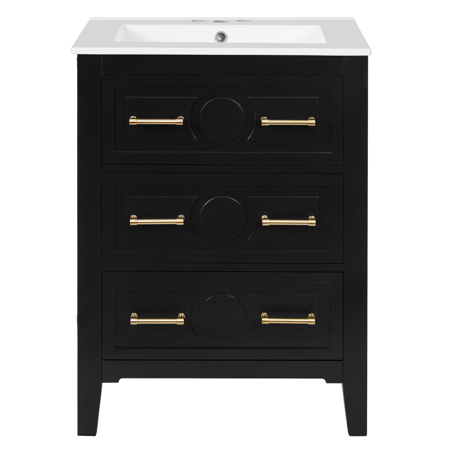 24'' Bathroom Vanity with Ceramic Sink - Black, 3 Drawers