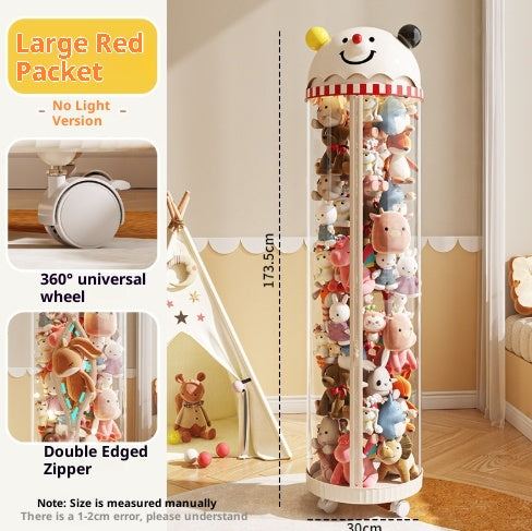 Kids Doll Storage Bucket with Zipper and Light Options - Plush Toy Organizer