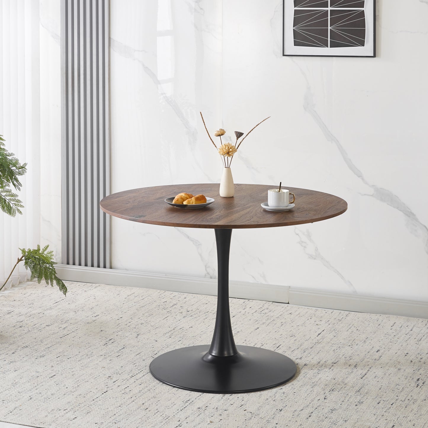 42.1 Walnut Color Top Tulip Table, Mid-century Dining Table For 4-6