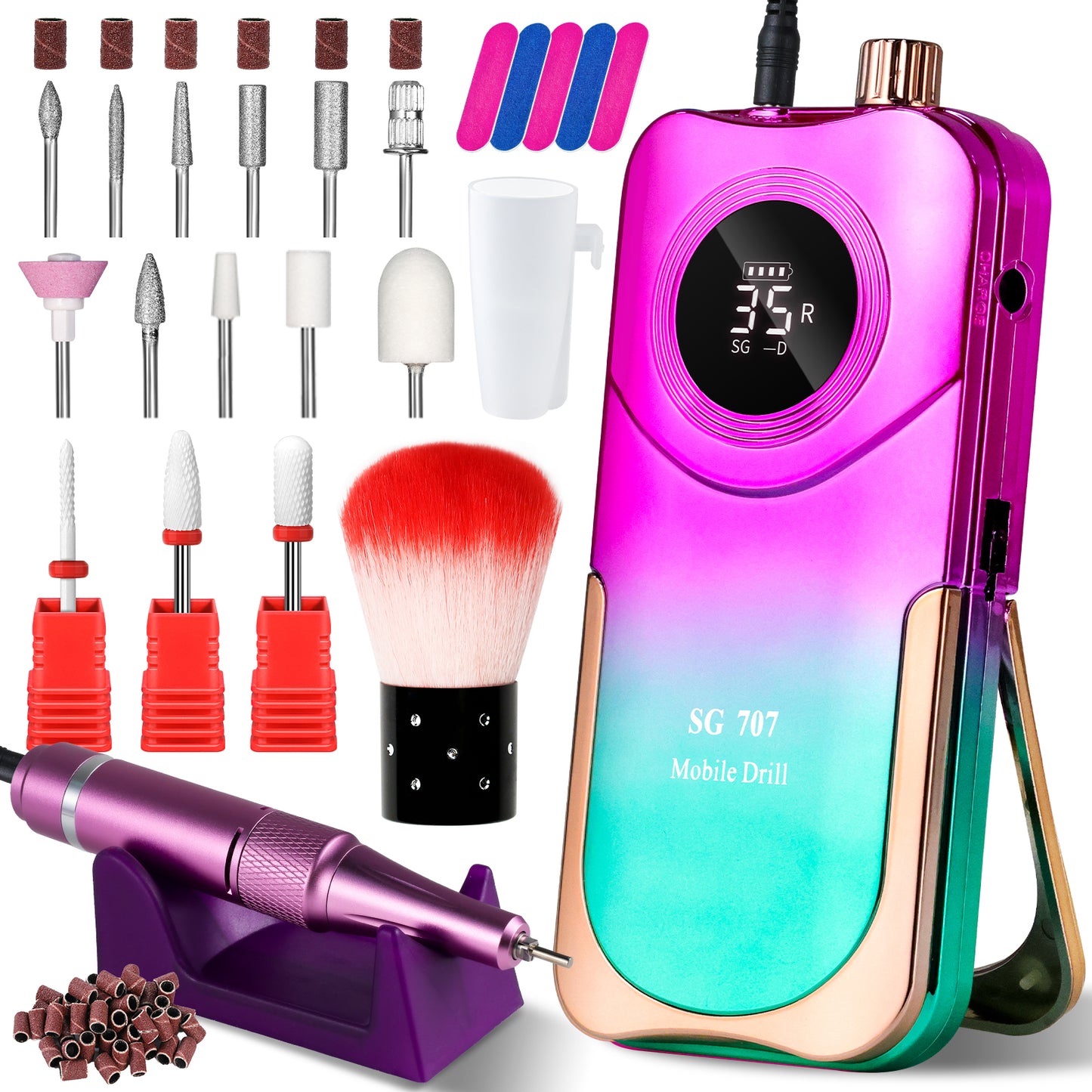 Portable Cordless Electric Nail Drill - 35000 RPM Professional E-File Kit