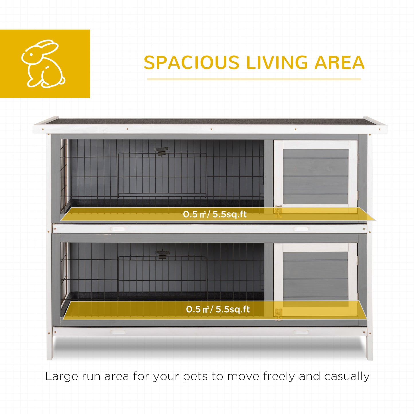 Large 54-Inch Wooden Rabbit Hutch with Lockable Doors Waterproof Roof