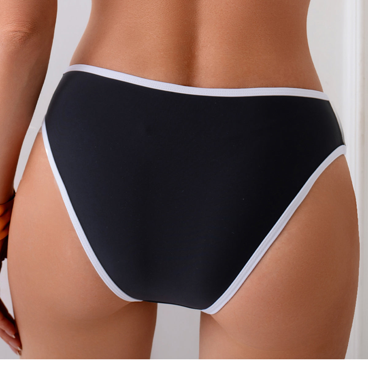 Sporty Black Bikini Set - Square Neck Top with White Trim