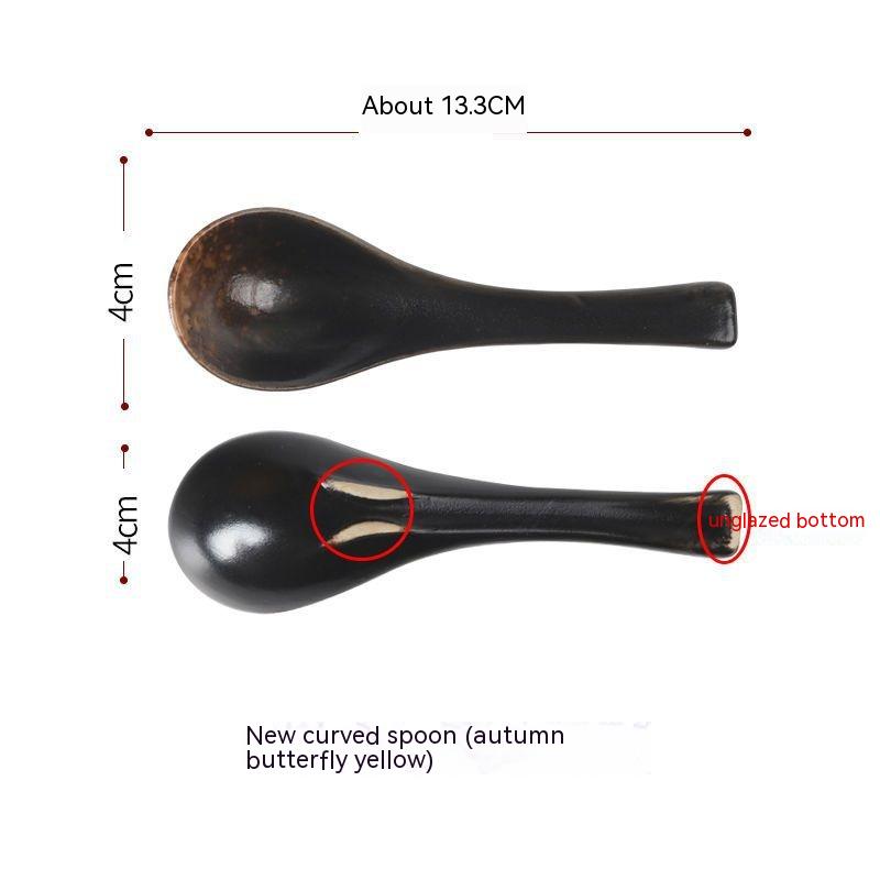 Ceramic Ramen Noodle Spoon - Bent Chinese Style Kitchen Utensil